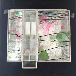 Vintage Handmade Stained Fused  Glass Hinged Trinket Box Mirror Lined Jewelry